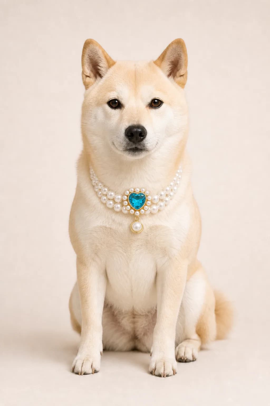 Cream Shiba Inu in the Lumiere Pet Styling Studio, wearing Aquamarine Serenity